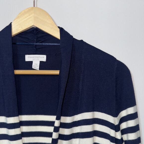 Charter Club Striped 3/4 Sleeve Cardigan Sweater women’s size petite medium - Picture 3 of 6